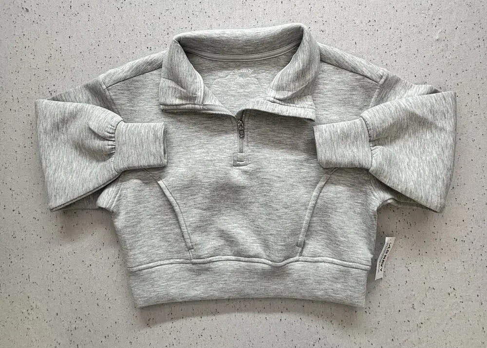 Old Navy Girls XS 5 Bounce Fleece Half Zip Pullover Sweatshirt Gray Crop NWT